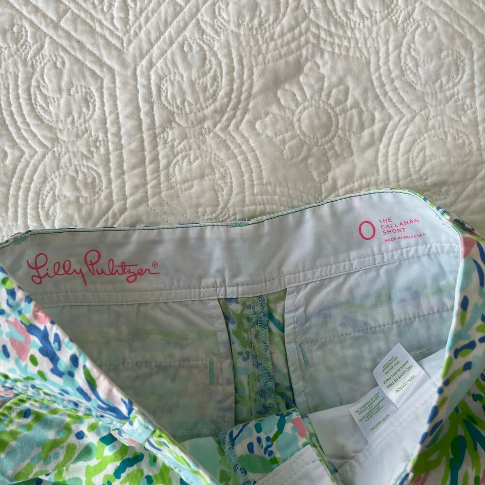 Lilly Pulitzer Callahan Shorts Blue Heaven Cotton Chino Ocean Seashell Size 0 - Picture 3 of 5